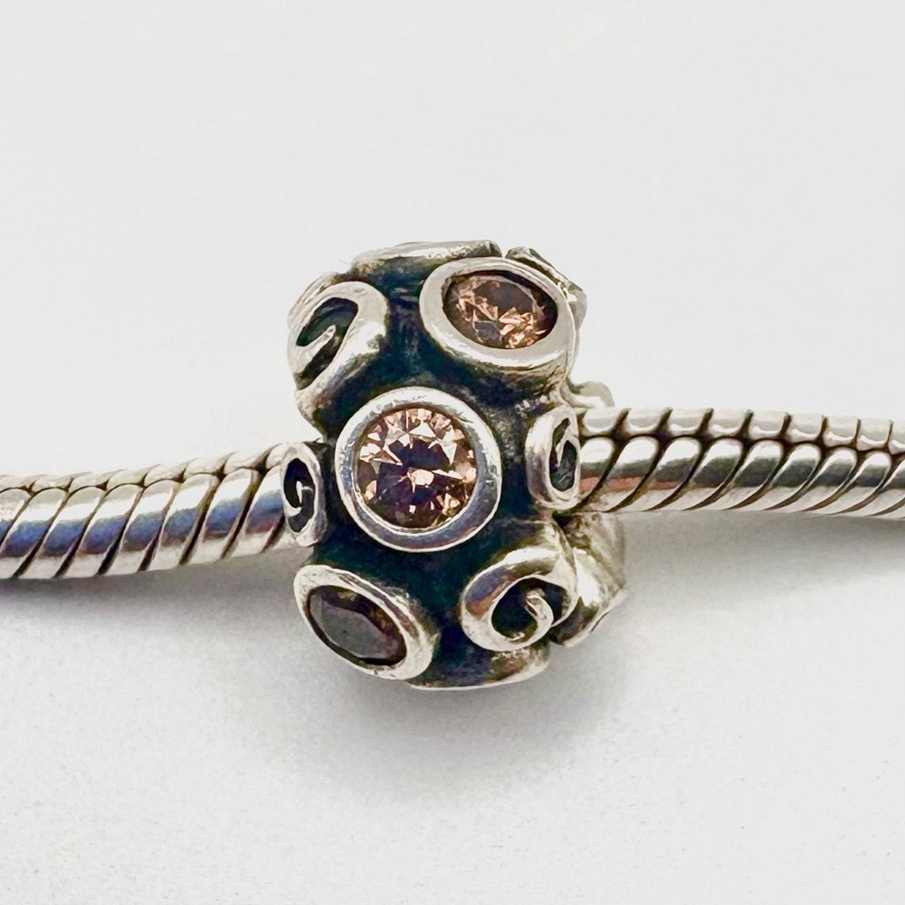 Pandora Primrose Path Sterling Silver Charm with Amber-Colored CZ’s